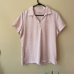 Lady Hagen pink pinstripe Hydro Dri Breast Cancer Golf Shirt women XL Like New